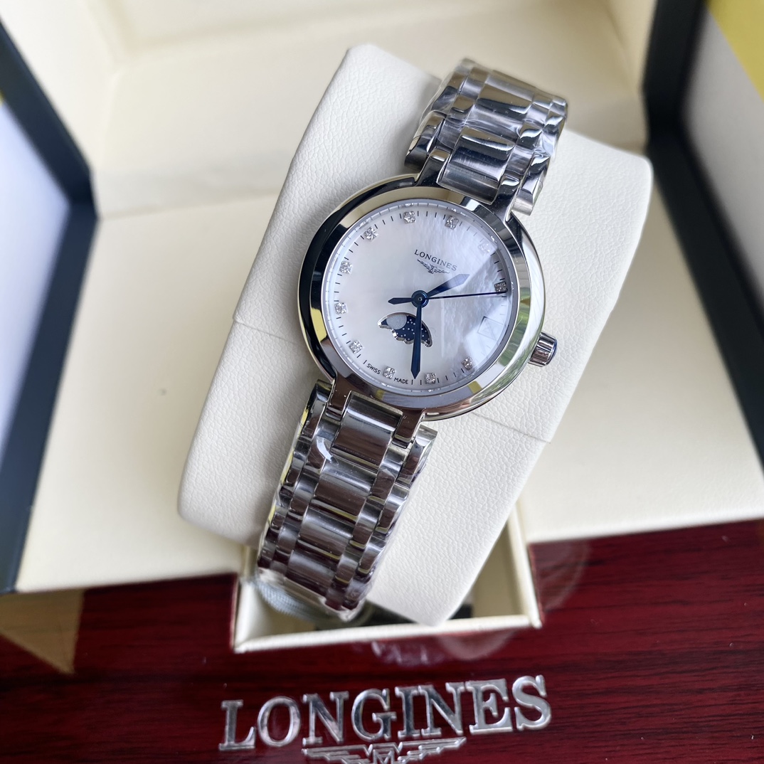 Montre habillée à quartz Longines Moon Phase 30,5 mm - Boîtier argenté élégant 1159753720