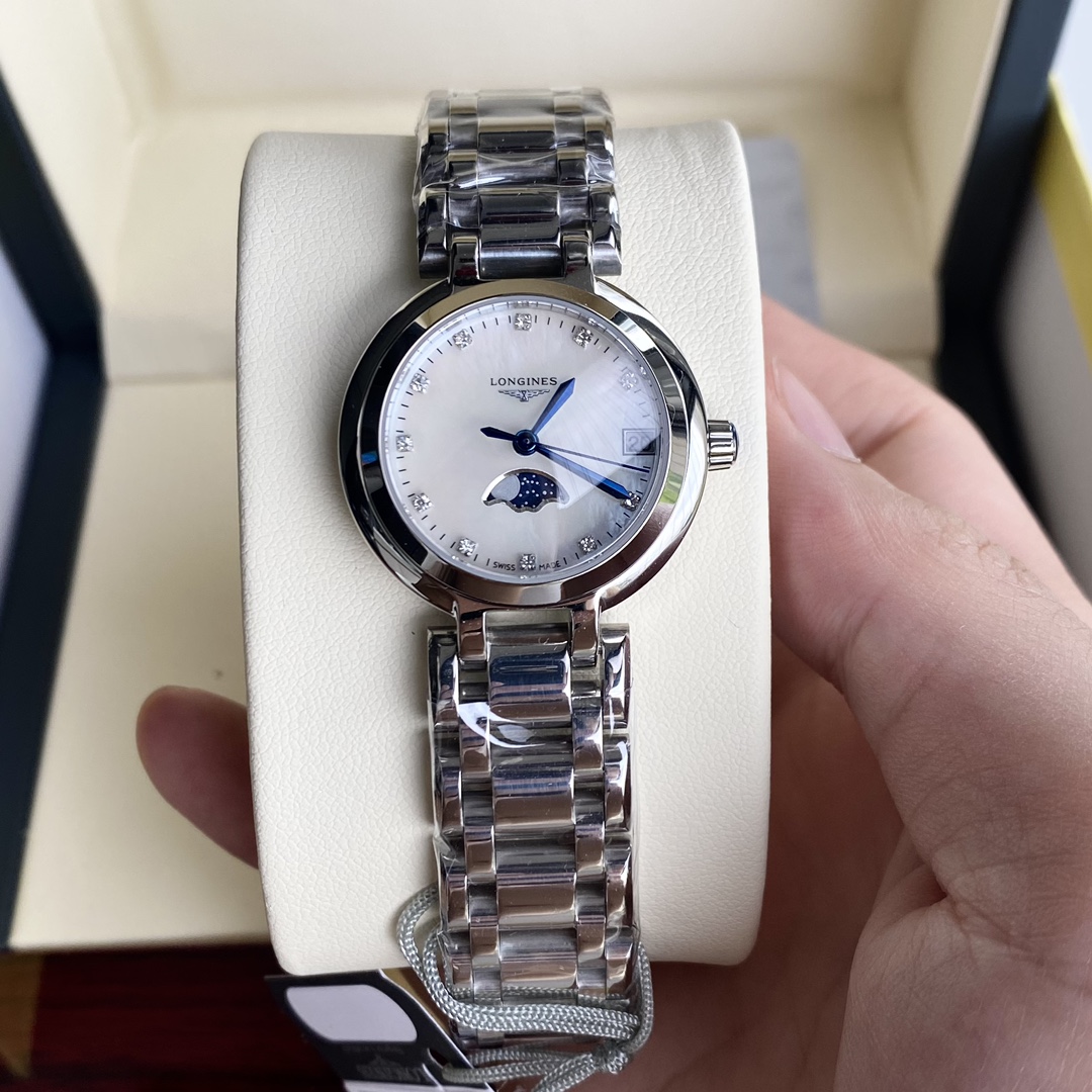 Montre habillée à quartz Longines Moon Phase 30,5 mm - Boîtier argenté élégant 1159753720